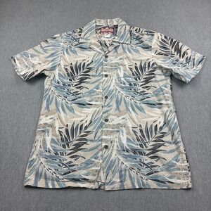 Vintage RJC Shirt Mens Medium Blue Beige Hawaiian Palm Print  Aloha Made in USA